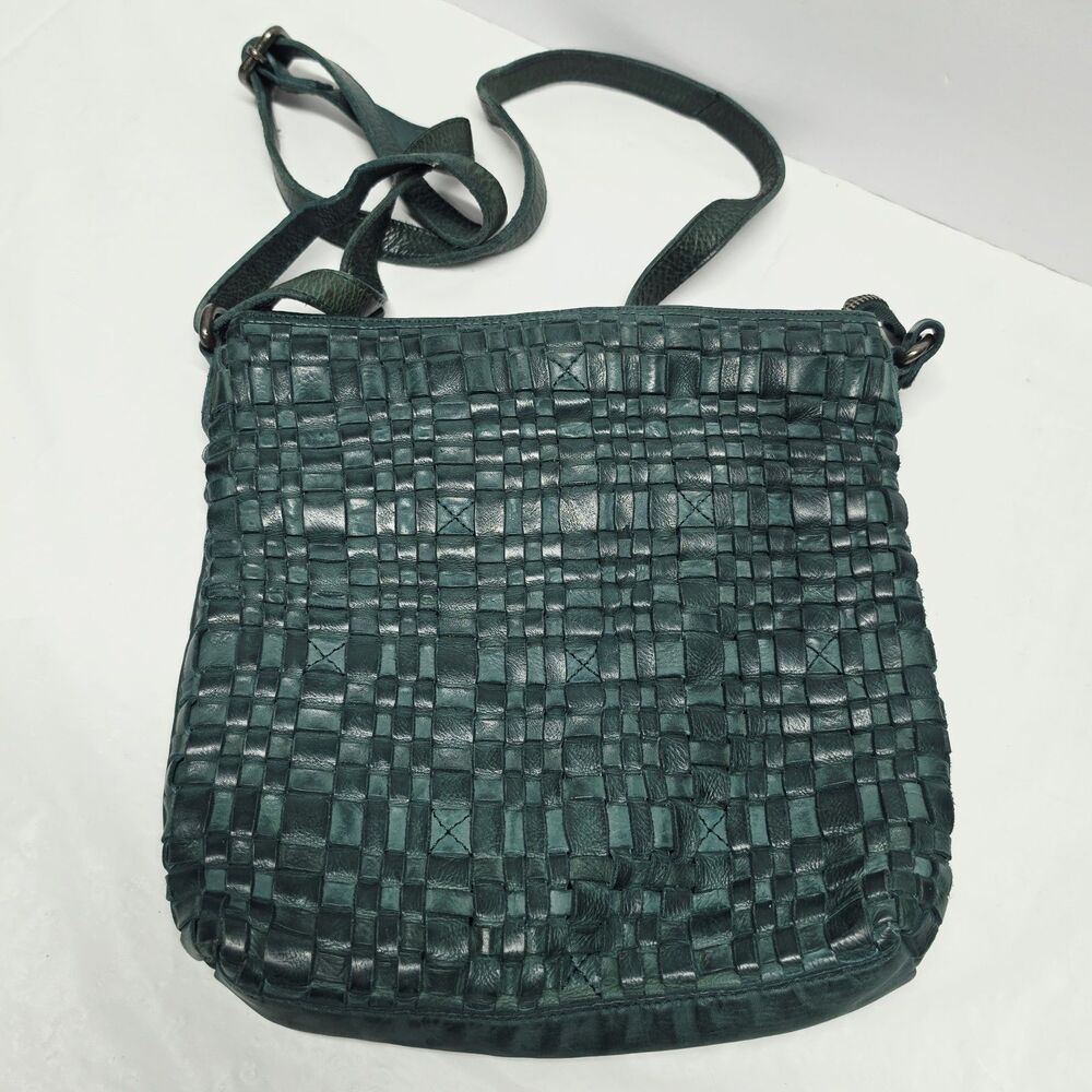VILENCA HOLLAND Woven Green Leather Crossbody Shoulder Bag Anthropologie Boho